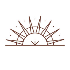 Wall Mural - vector bohemian logo design template with sun,sunburst and star. boho linear icon or symbol in trend