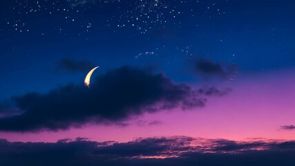 Wall Mural - Crescent moon above clouds during twilight with