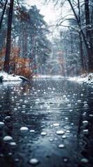 Canvas Print - Winter Wonderland: Snow Falling on a Tranquil Forest River