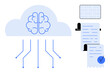 © robu_s - Brain within a cloud connected to digital interfaces, a receipt, and a checkmark symbol. Ideal for AI integration, cloud computing, data management, digital transactions, and futuristic design in a