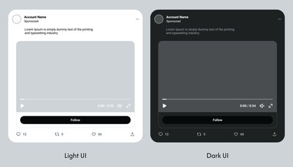 Wall Mural - Twitter Social media post template mockup in Dark and Light mode. User interface with media content. 