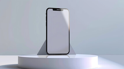 realistic phone photos on podium white background