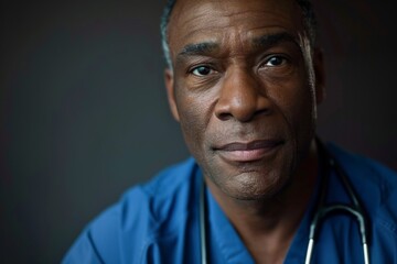 Wall Mural - Portrait of a middle aged african american male registered nurse