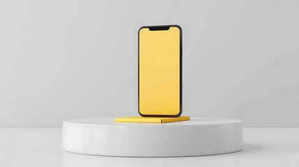 realistic phone photos on podium white background