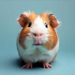 Charming guinea pig portrait in studio with blue background showcasing cute facial expressions for pet lovers and animal photography enthusiasts