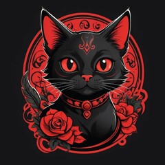Naklejka na meble Fun cartoon style cat tattoo in black and red colour 