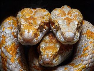 Poster - Close Up of Three Yellow and White Pythons