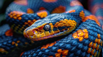 Canvas Print - Close Up of a Vibrant Blue and Orange Snake