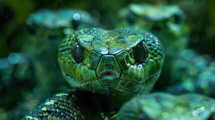 Wall Mural - Close Up of a Green Snake's Head