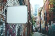 © ChaoticMind - An empty sign is wall-mounted alongside vibrant urban graffiti art on a brick wall, showcasing the dynamic artistic environment of a city alleyway.