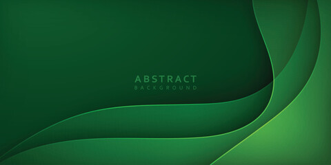 Wall Mural - dark green abstract background with wavy paper cut and light effect