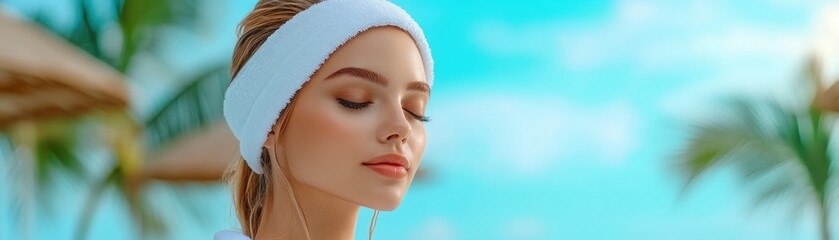 Relaxed Woman in White Bathrobe and Towel by a Spa Pool, Enjoying Tranquility and Serenity in a Tropical Paradise Escape the Everyday and Discover Peace in This Luxurious Spa Setting Embrace the