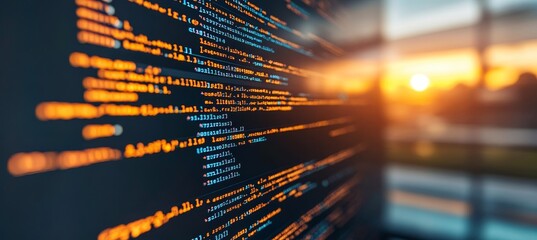 secure software development code displayed on a computer screen against a blurred background