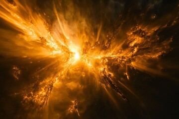 Poster - A striking visual of a fiery explosion in the vastness of space, showcasing erupting golden hues and dynamic energy in a breathtaking cosmic display of power.