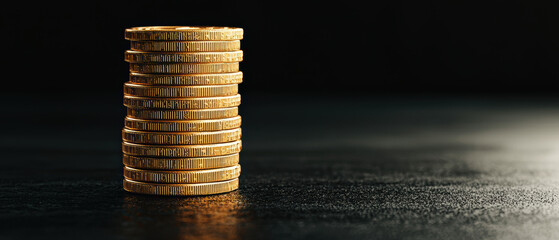 A stack of gold coins on a table