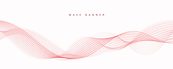 Abstract red wavy lines. Modern vector banner. 