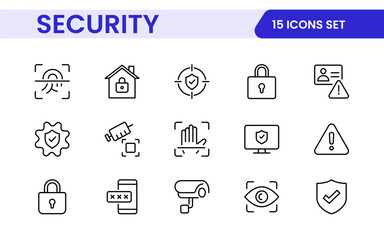 set of security web icons in line style. guard, cyber security, password, smart home, safety, data p
