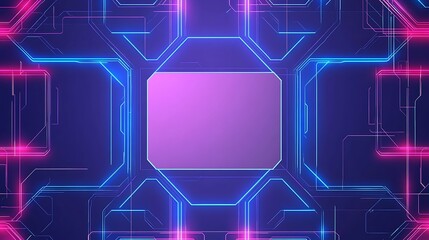 Abstract technological background with glowing neon lines, a pink center, and dark blue background.