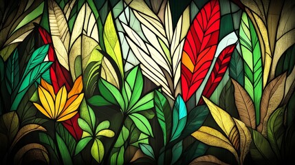 Wall Mural - In a stained glass window, many petals form a colorful flower