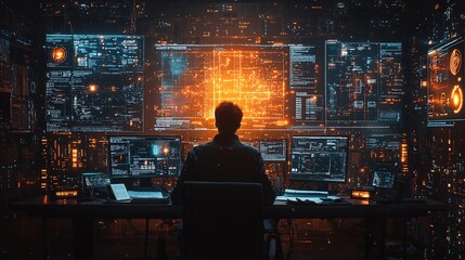 Futuristic Workspace with AI-Assisted Tools
