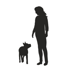 Poster - mistress with dog silhouette on white background, vector