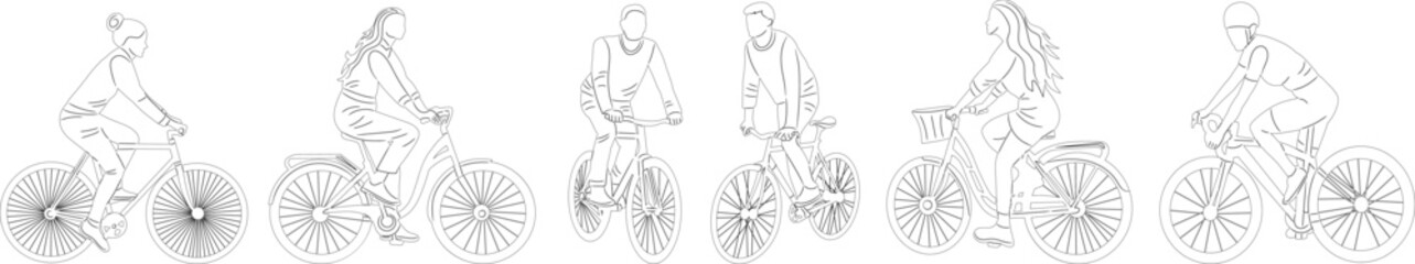 Wall Mural - people on bicycles sketch on white background, vector