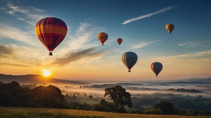 A beautiful digital illustration of hot air balloons is held in Cappadocia, Turkey. A nature travel destination, and scenic view