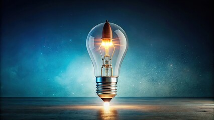 Light bulb taking off like a rocket with copy space for text