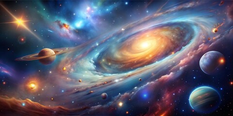 Wall Mural - colorful galaxy with planets.