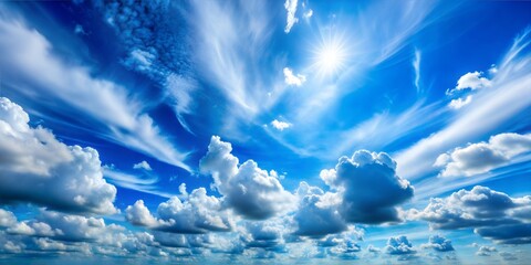 Sticker - panorama of the white cumulus clouds against the sky in the evening.