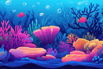 Wall Mural - coral reef flat design front view underwater adventure cartoon drawing complementary color scheme