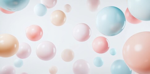 Wall Mural - 3D render of abstract pastel spheres floating on a white background