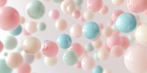 Wall Mural - 3D render of abstract pastel spheres floating on a white background