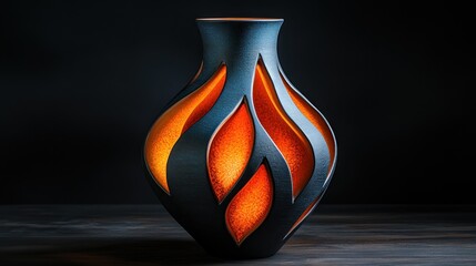 Sticker - A decorative vase with flame-like cutouts and warm illumination.