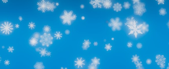 Winter Wonderland: A Close-up of Falling Snowflakes Against a Vibrant Blue Sky