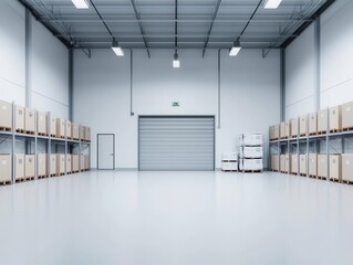 Cold chain warehouse interior with refrigerated units, temperature monitoring systems, and a cold loading dock, Warehouse, Cold Chain Logistics