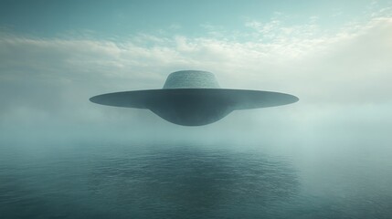 Poster - A mysterious UFO hovering over a foggy ocean landscape.