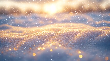 Winter-themed panoramic image with shimmering golden bokeh lights, set against an abstract snowy landscape for a festive and elegant look.