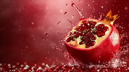 Splashing Juice from a Fresh Pomegranate