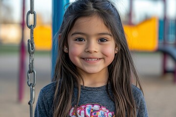 Portrait of a Smiling Young Girl with Long Brown Hair