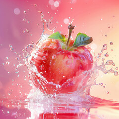 fresh red apple with water splash