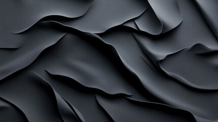 Elegant black fabric texture with soft folds and creases on a dark background.