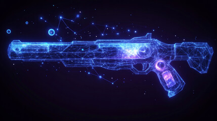 Wall Mural - a futuristic shotgun design, looking like a starry sky. it's made of points, lines, and shapes that 