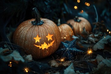 Halloween ornaments and twinkle stars concept - generative ai