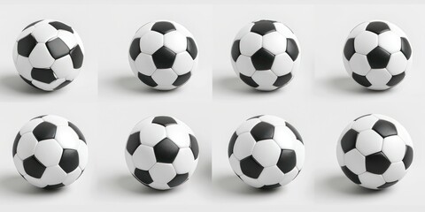 Set of soccer or football balls isolated on white background