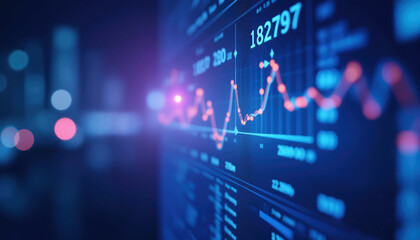 Canvas Print - stock market data with red and blue lines: digital screen showing fluctuating red and blue lines rep