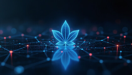 Wall Mural - leaf icon with network connectivity: a leaf icon integrated within a digital network, symbolizing su