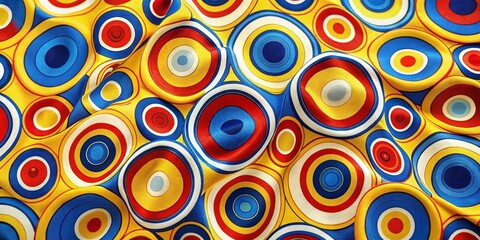 Wall Mural - Abstract Yellow, Red and Blue Circles on Fabric, Abstract , Fabric , Pattern , Texture