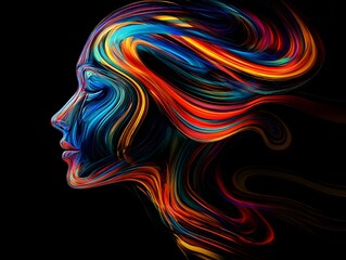 Poster - Vibrant Abstract Portrait with Colorful Swirls