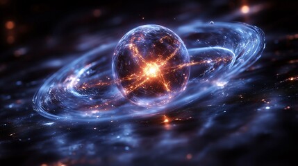 Wall Mural - powerful energy is emitting from a celestial sphere surrounded by a ring of light in outer space. ho